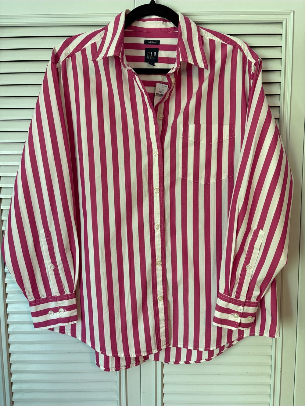 GAP Hot Pink and White Oversized Vertical Stripe Button-Down Shirt Size Small